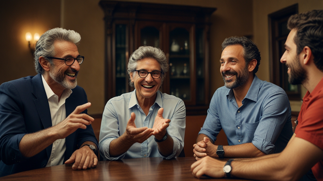 Italianos gesticulando durante uma conversa animada, representando o estilo vibrante e único de falar.